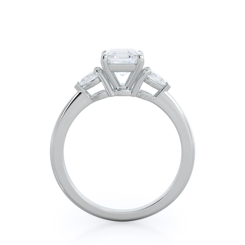 Three Stone Pear Engagement Ring with Asscher Cut Diamond in 14KT Platinum view 2
