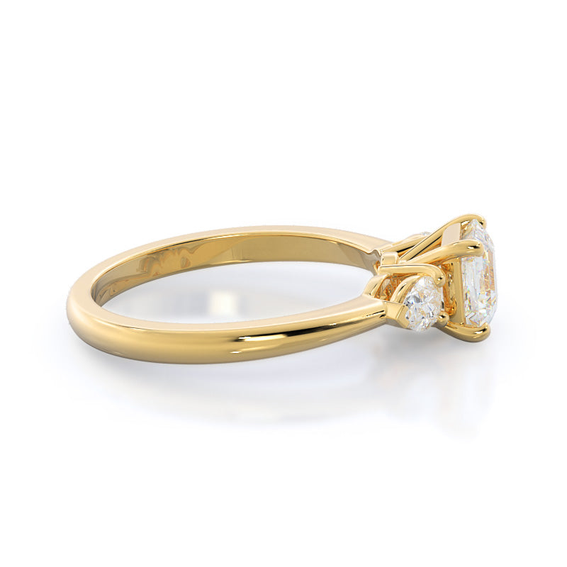 Three Stone Pear Engagement Ring with Asscher Cut Diamond in 14KT Yellow Gold view 3
