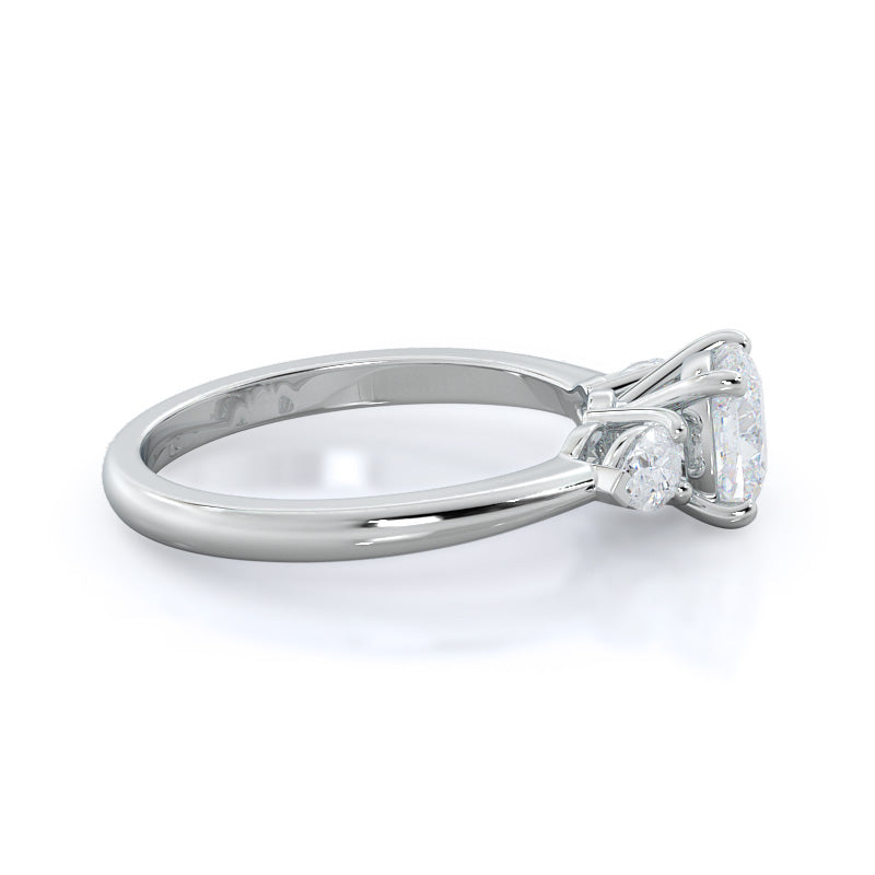 Cushion Cut Three Stone Pear Engagement Ring with Lab Grown Diamond in 14KT Platinum view 3
