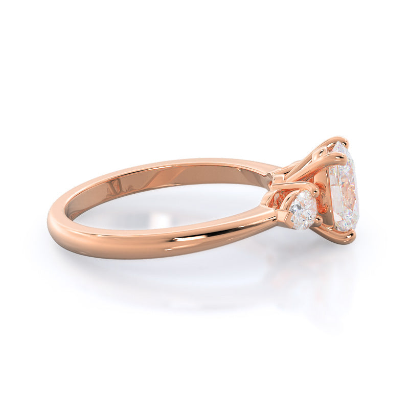 Oval Cut Three Stone Pear Engagement Ring with Lab Grown Diamond in 14KT Rose Gold view 3
