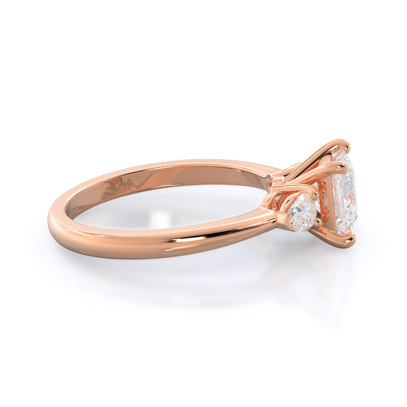 Princess Cut Three Stone Pear Engagement Ring with Lab Grown Diamond in 14KT Rose Gold view 3
