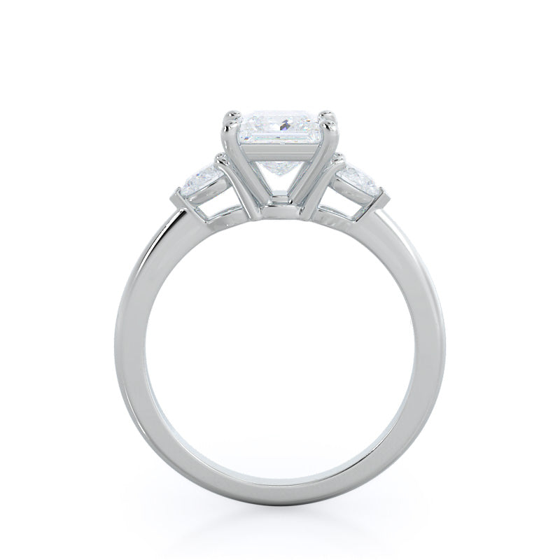 Princess Cut Three Stone Pear Engagement Ring with Lab Grown Diamond in 14KT Platinum view 2

