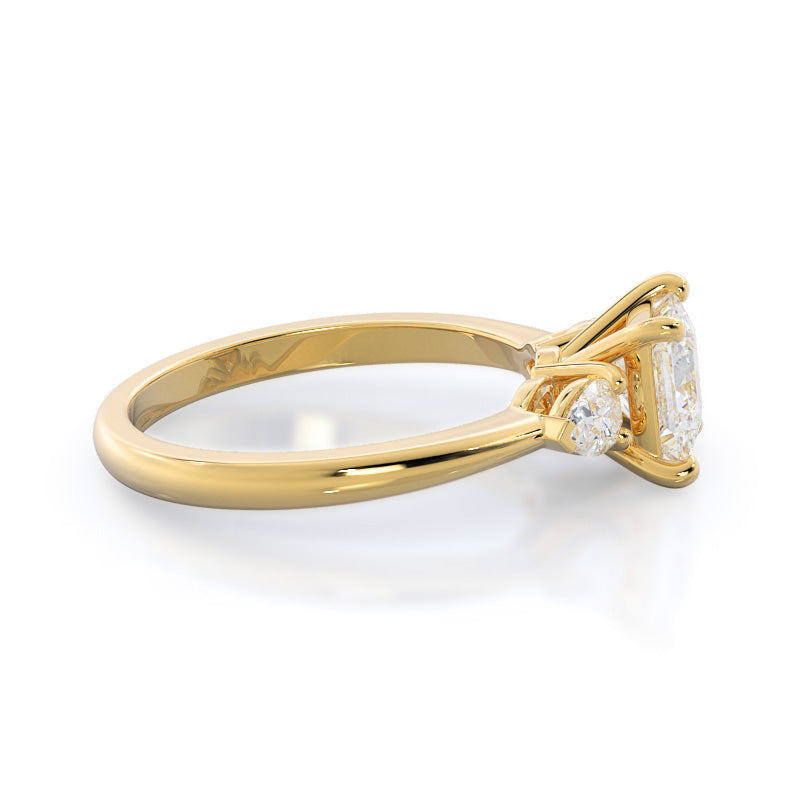 Three Stone Pear Engagement Ring with Princess Cut Diamond in 14KT Yellow Gold view 3
