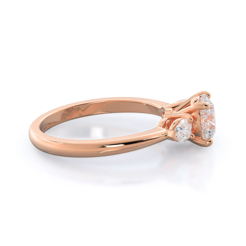 Three Stone Pear Engagement Ring with Round Cut Diamond in 14KT Rose Gold view 3
