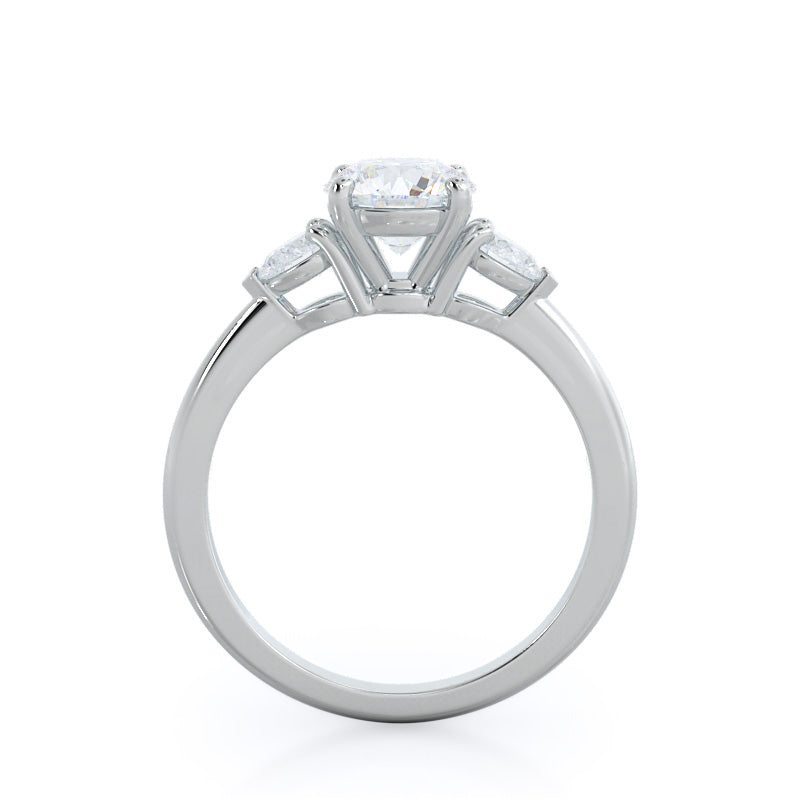 Three Stone Pear Engagement Ring with Round Cut Diamond in 14KT Platinum view 2

