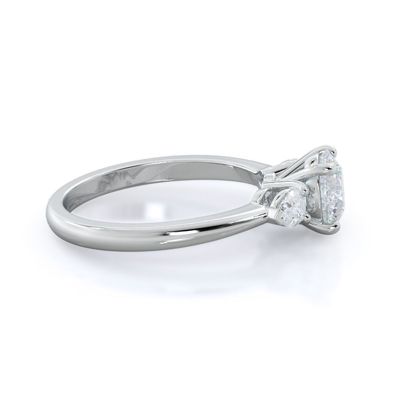 Three Stone Pear Engagement Ring with Round Cut Diamond in 14KT Platinum view 3
