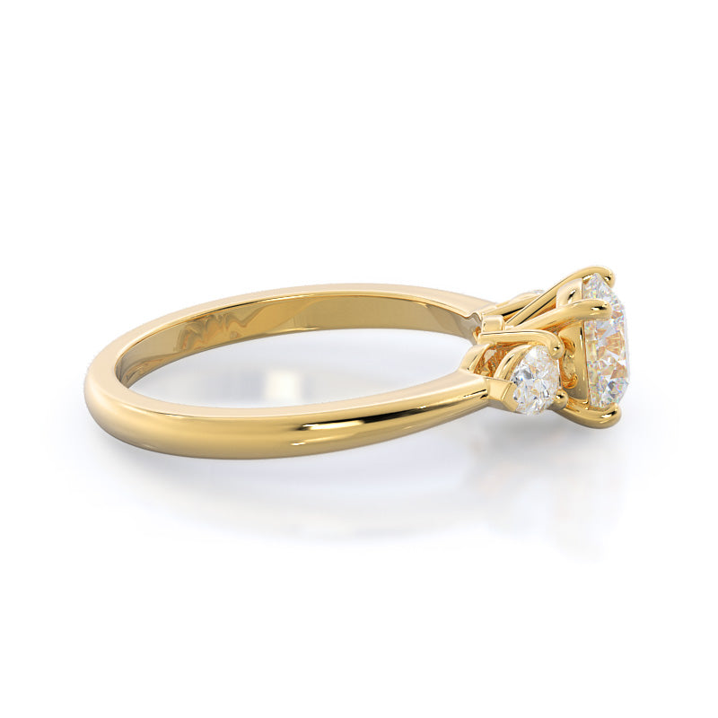 Round Cut Three Stone Pear Engagement Ring with Lab Grown Diamond in 14KT Yellow Gold view 3
