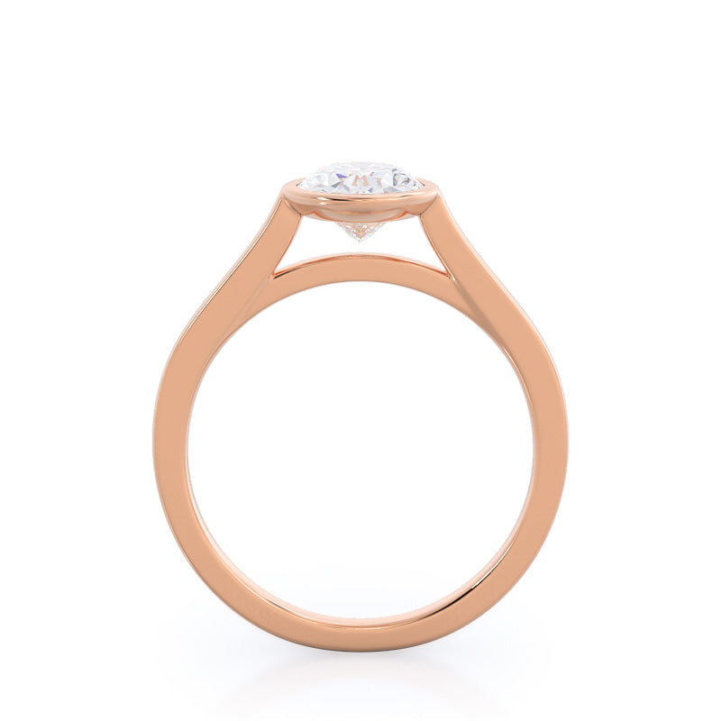 Oval Cut Bezel Solitaire Engagement Ring with Lab Grown Diamond in 14KT Rose Gold view 2
