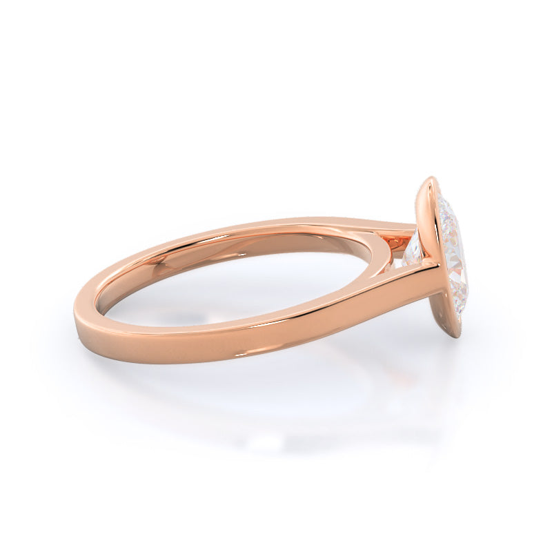 Oval Cut Bezel Solitaire Engagement Ring with Lab Grown Diamond in 14KT Rose Gold view 3
