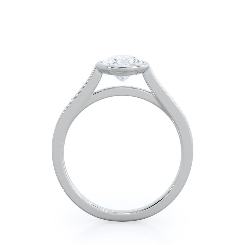 Oval Cut Bezel Solitaire Engagement Ring with Lab Grown Diamond in 14KT Platinum view 2
