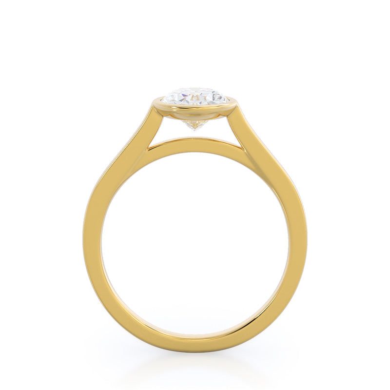 Oval Cut Bezel Solitaire Engagement Ring with Lab Grown Diamond in 14KT Yellow Gold view 2
