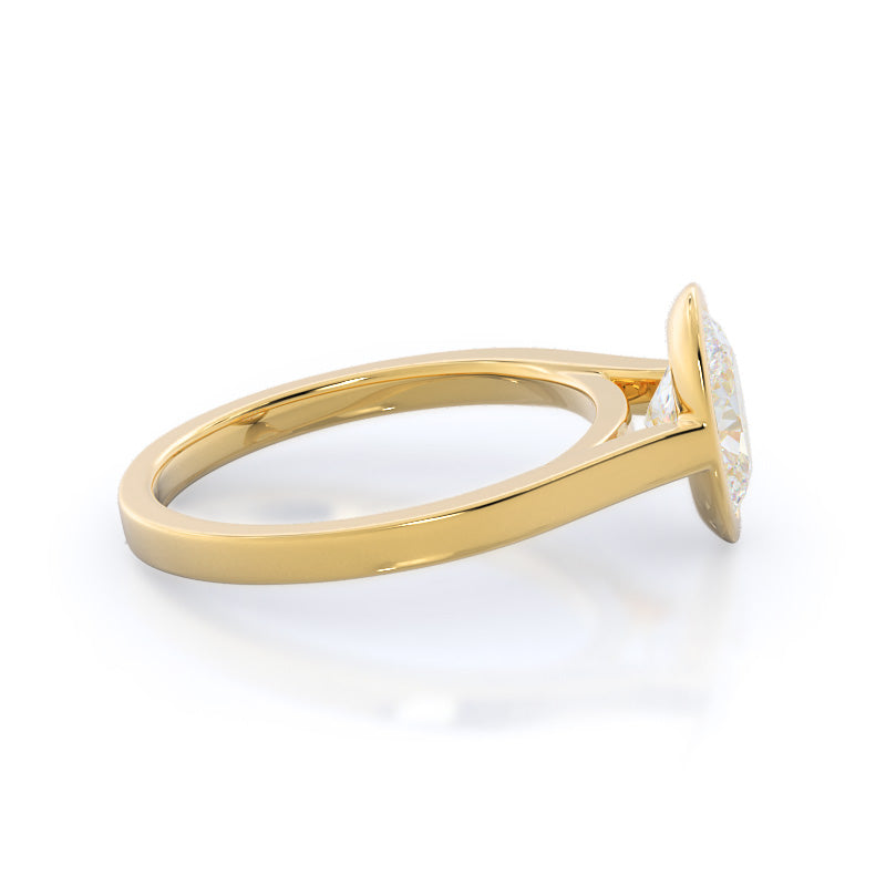 Oval Cut Bezel Solitaire Engagement Ring with Lab Grown Diamond in 14KT Yellow Gold view 3

