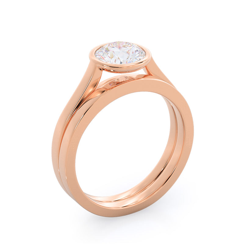 Bezel Solitaire Engagement Ring with Round Cut Diamond in 14KT Rose Gold view 4
