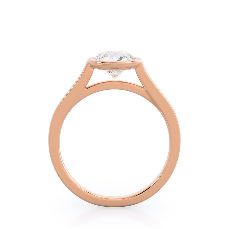 Round Cut Bezel Solitaire Engagement Ring with Lab Grown Diamond in 14KT Rose Gold view 2
