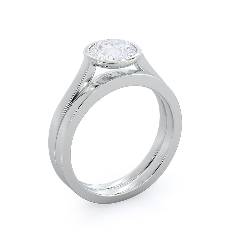 Bezel Solitaire Engagement Ring with Round Cut Diamond in 14KT Platinum view 4
