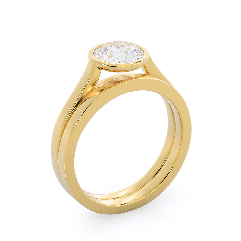 Bezel Solitaire Engagement Ring with Round Cut Diamond in 14KT Yellow Gold view 4
