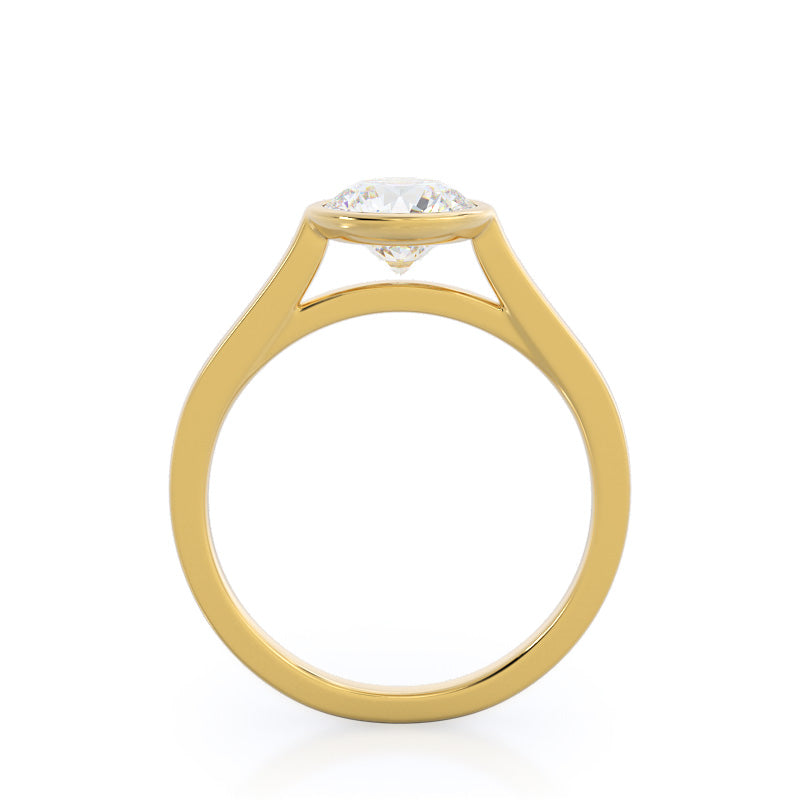 Bezel Solitaire Engagement Ring with Round Cut Diamond in 14KT Yellow Gold view 2
