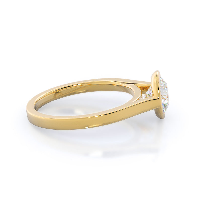Round Cut Bezel Solitaire Engagement Ring with Lab Grown Diamond in 14KT Yellow Gold view 3
