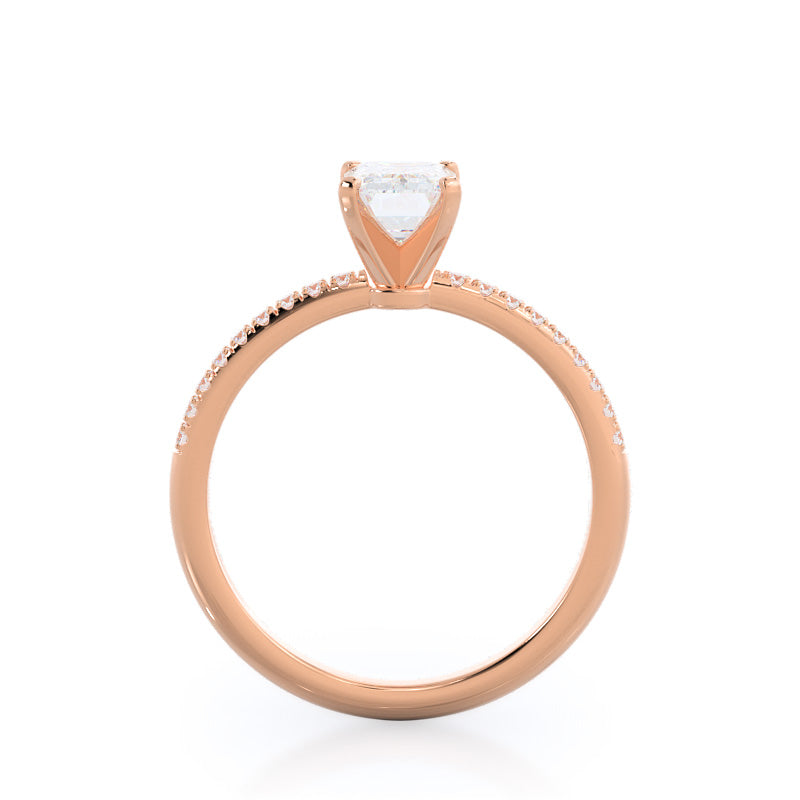 Emerald Cut Micro pave Diamond Engagement Ring with Lab Grown Diamond in 14KT Rose Gold view 2
