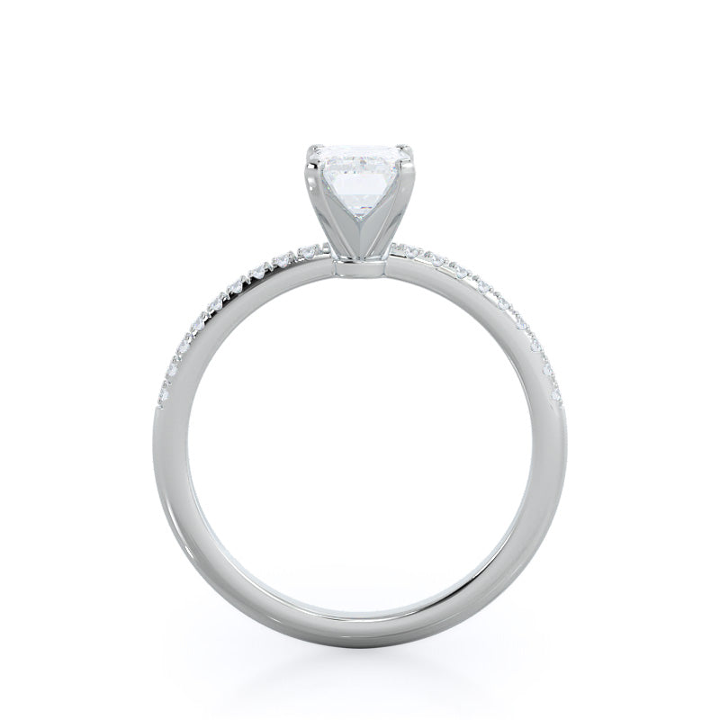 Emerald Cut Micro pave Diamond Engagement Ring with Lab Grown Diamond in 14KT Platinum view 2
