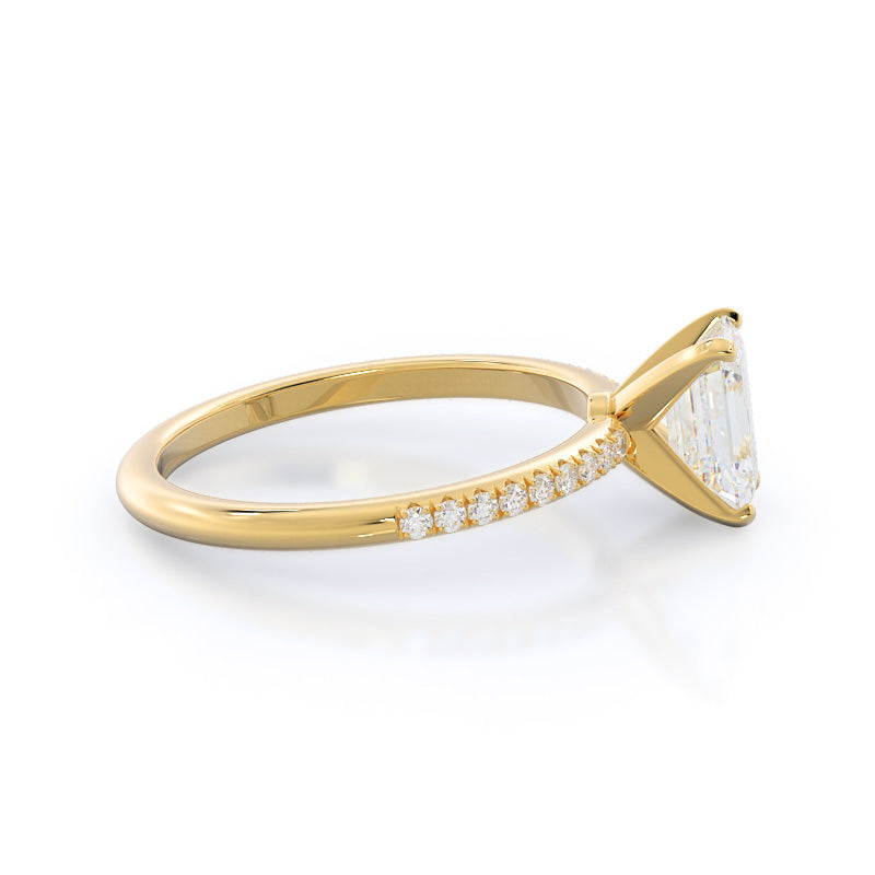 Emerald Cut Micro pave Diamond Engagement Ring with Lab Grown Diamond in 14KT Yellow Gold view 3
