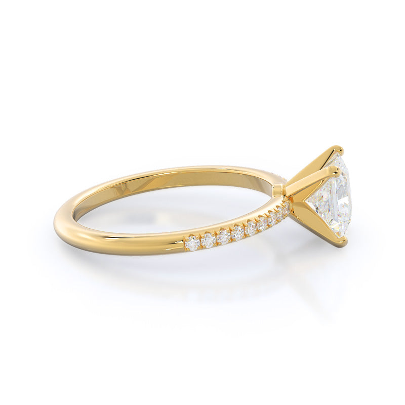 Princess Cut Micro pave Diamond Engagement Ring with Lab Grown Diamond in 14KT Yellow Gold view 3
