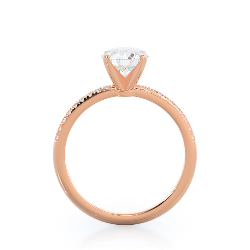 Round Cut Micro pave Diamond Engagement Ring with Lab Grown Diamond in 14KT Rose Gold view 2
