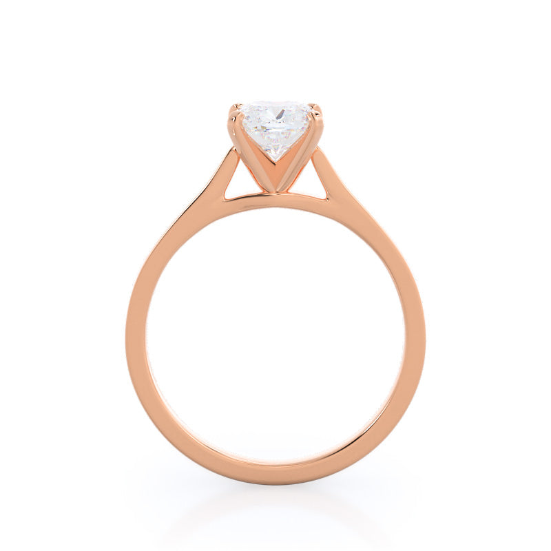 Cushion Cut Sleek Cathedral Solitaire Engagement Ring with Lab Grown Diamond in 14KT Rose Gold view 2
