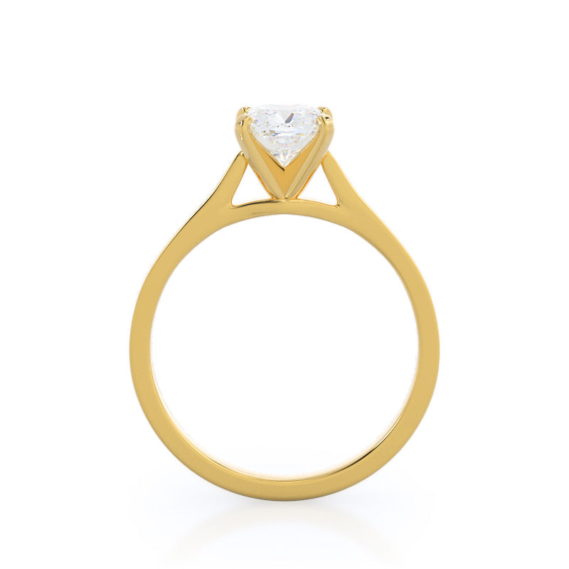 Cushion Cut Sleek Cathedral Solitaire Engagement Ring with Lab Grown Diamond in 14KT Yellow Gold view 2
