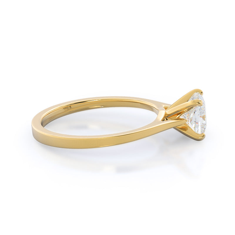 Cushion Cut Sleek Cathedral Solitaire Engagement Ring with Lab Grown Diamond in 14KT Yellow Gold view 3
