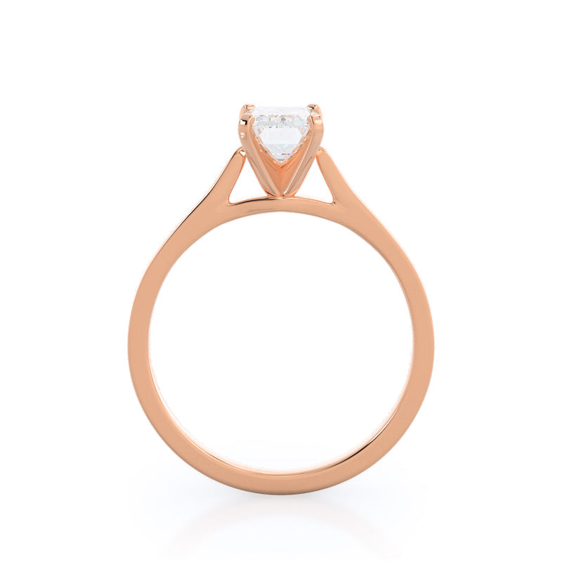 Emerald Cut Sleek Cathedral Solitaire Engagement Ring with Lab Grown Diamond in 14KT Rose Gold view 2

