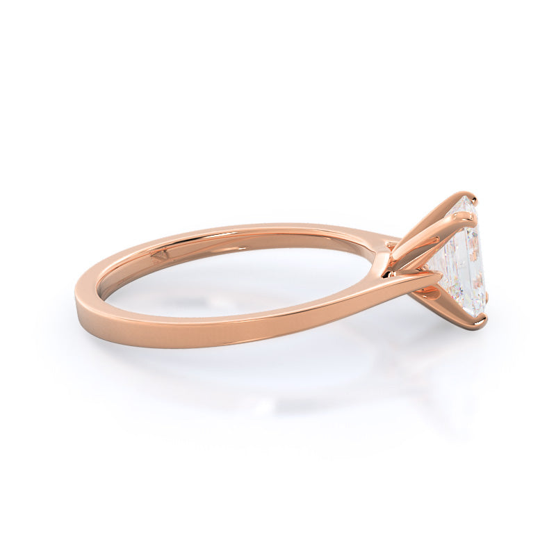 Emerald Cut Sleek Cathedral Solitaire Engagement Ring with Lab Grown Diamond in 14KT Rose Gold view 3
