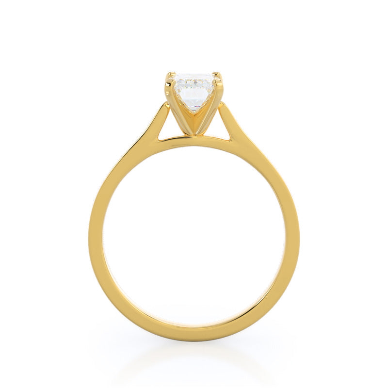 Emerald Cut Sleek Cathedral Solitaire Engagement Ring with Lab Grown Diamond in 14KT Yellow Gold view 2
