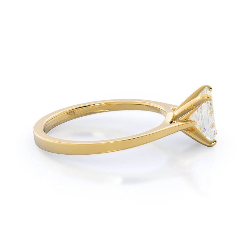 Emerald Cut Sleek Cathedral Solitaire Engagement Ring with Lab Grown Diamond in 14KT Yellow Gold view 3
