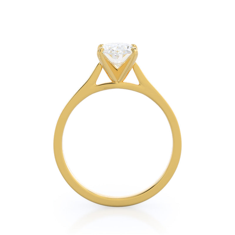 Oval Cut Sleek Cathedral Solitaire Engagement Ring with Lab Grown Diamond in 14KT Yellow Gold view 2
