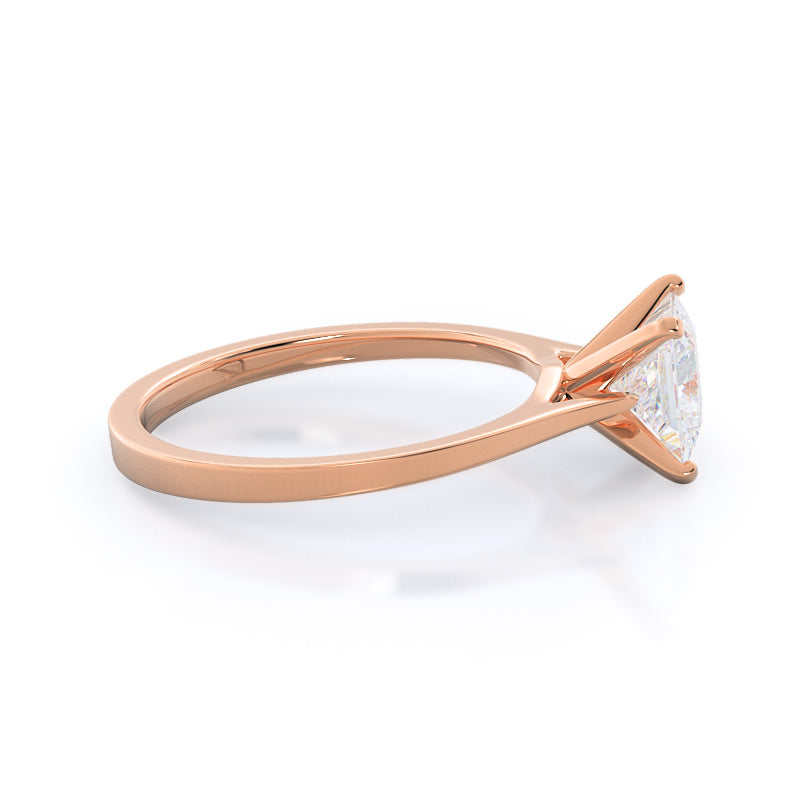 Princess Cut Sleek Cathedral Solitaire Engagement Ring with Lab Grown Diamond in 14KT Rose Gold view 3

