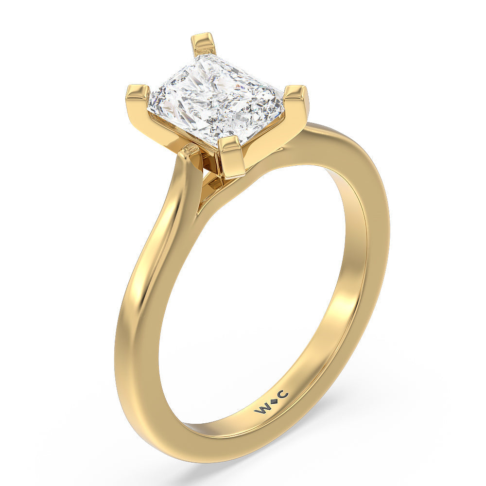 Radiant Cut Sleek Cathedral Solitaire Engagement Ring with Lab Grown Diamond in 14KT Yellow Gold view 3
