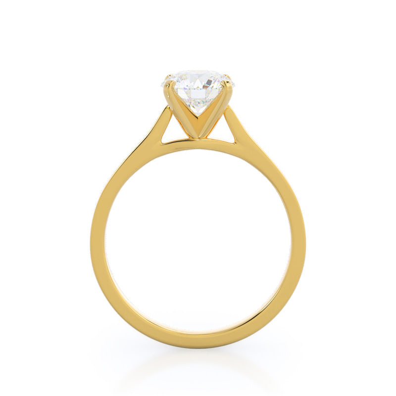 Round Cut Sleek Cathedral Solitaire Engagement Ring with Lab Grown Diamond in 14KT Yellow Gold view 2
