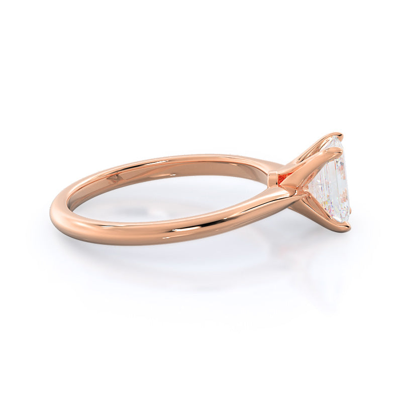 Noveau Four Prong Solitaire Engagement Ring with Emerald Cut Diamond in 14KT Rose Gold view 3
