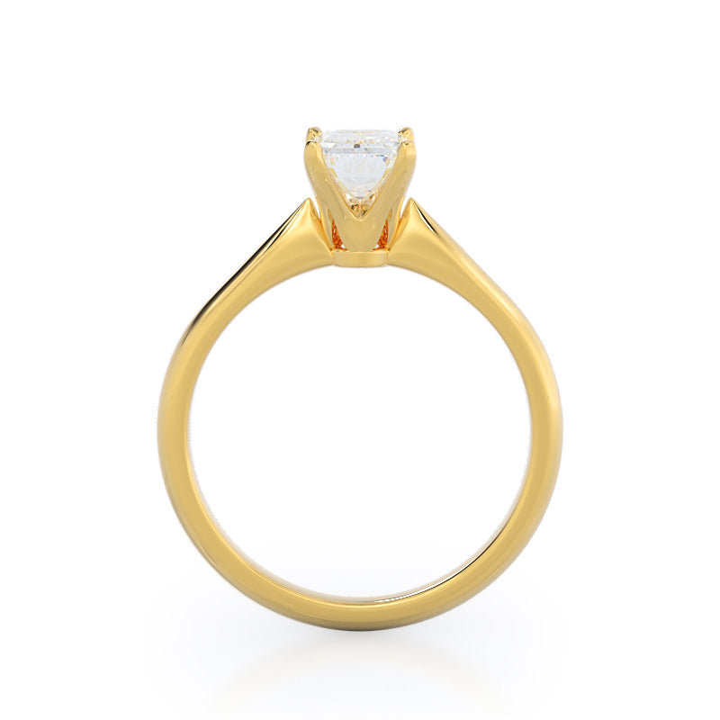 Emerald Cut Noveau Four Prong Solitaire Engagement Ring with Lab Grown Diamond in 14KT Yellow Gold view 2
