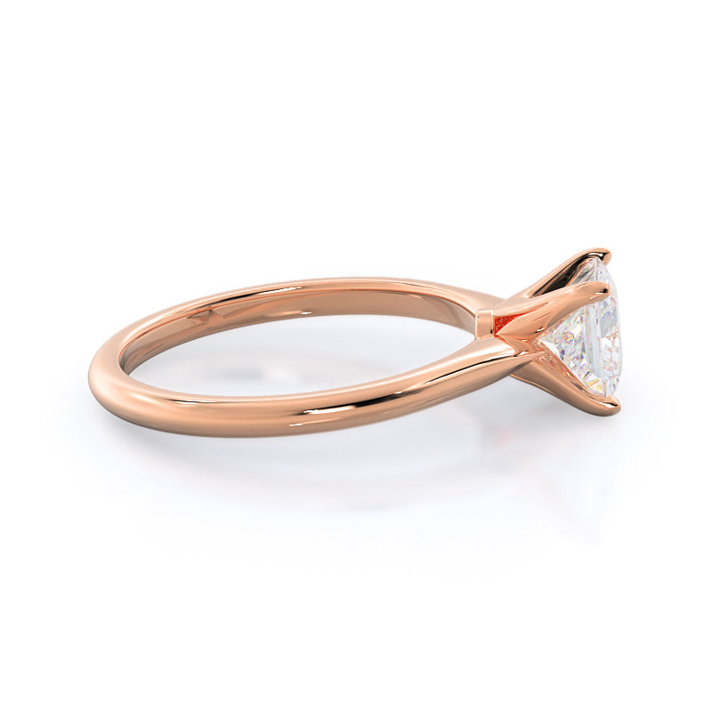 Noveau Four Prong Solitaire Engagement Ring with Princess Cut Diamond in 14KT Rose Gold view 3
