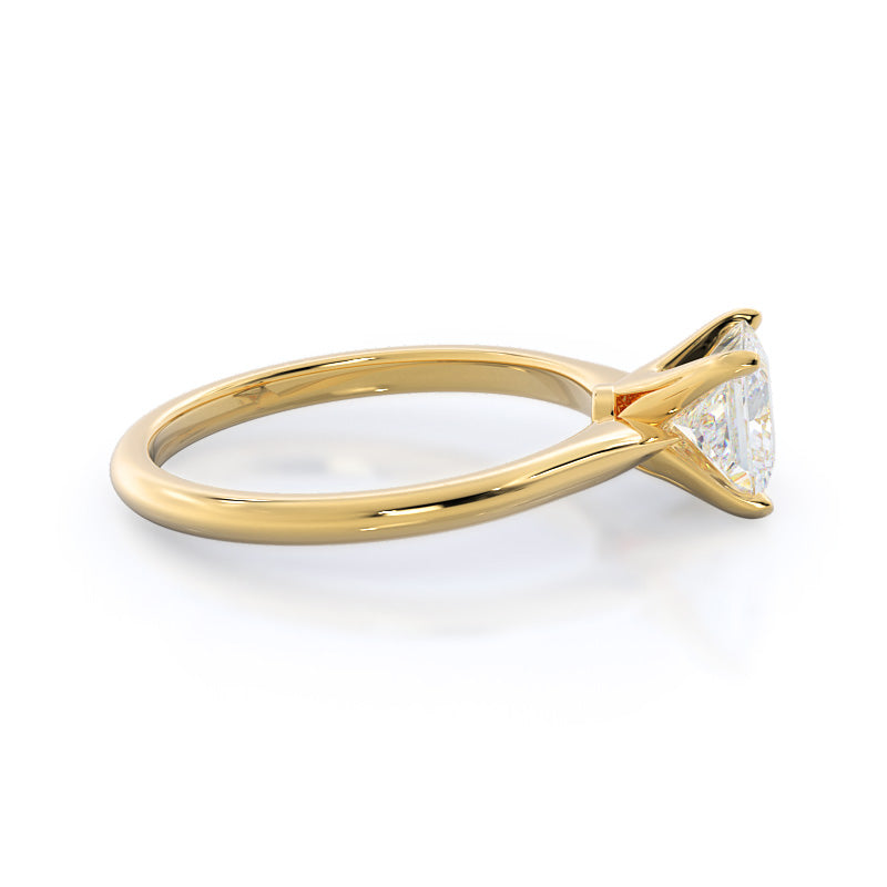 Princess Cut Noveau Four Prong Solitaire Engagement Ring with Lab Grown Diamond in 14KT Yellow Gold view 3
