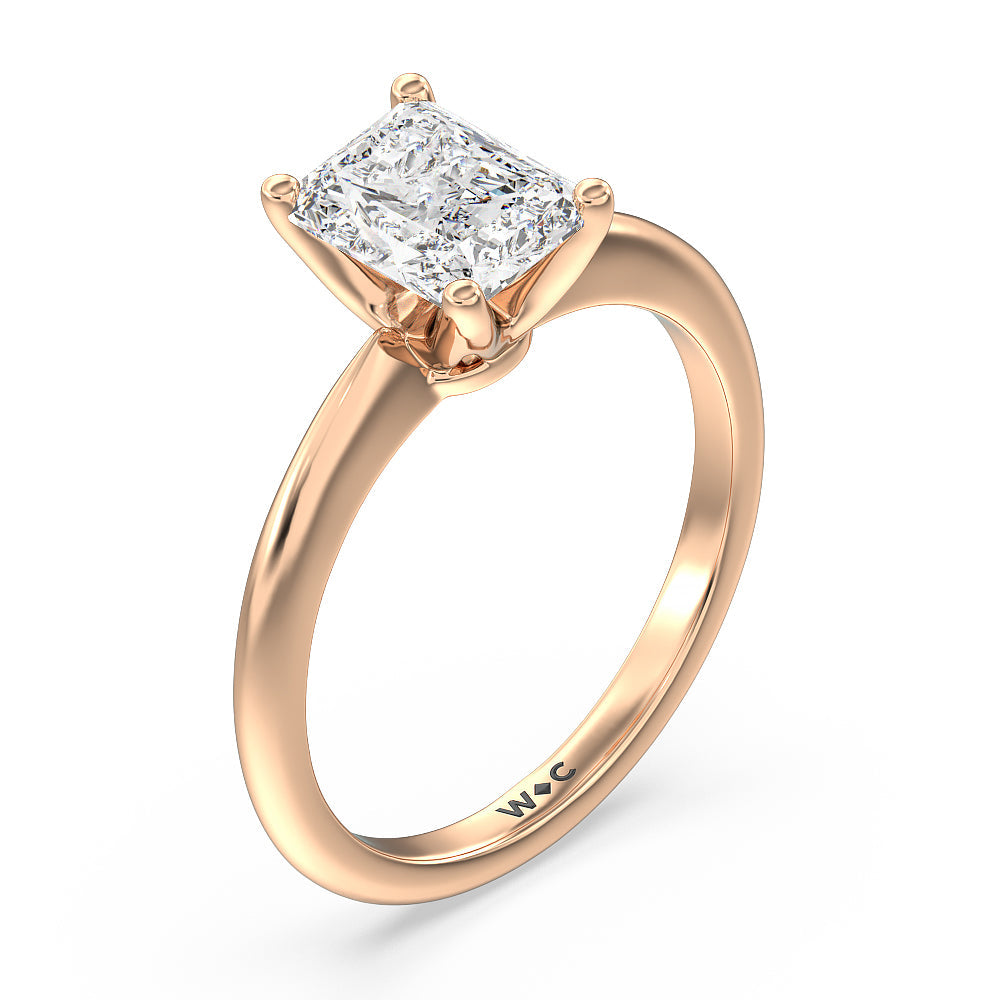 Radiant Cut Noveau Four Prong Solitaire Engagement Ring with Lab Grown Diamond in 14KT Rose Gold view 3
