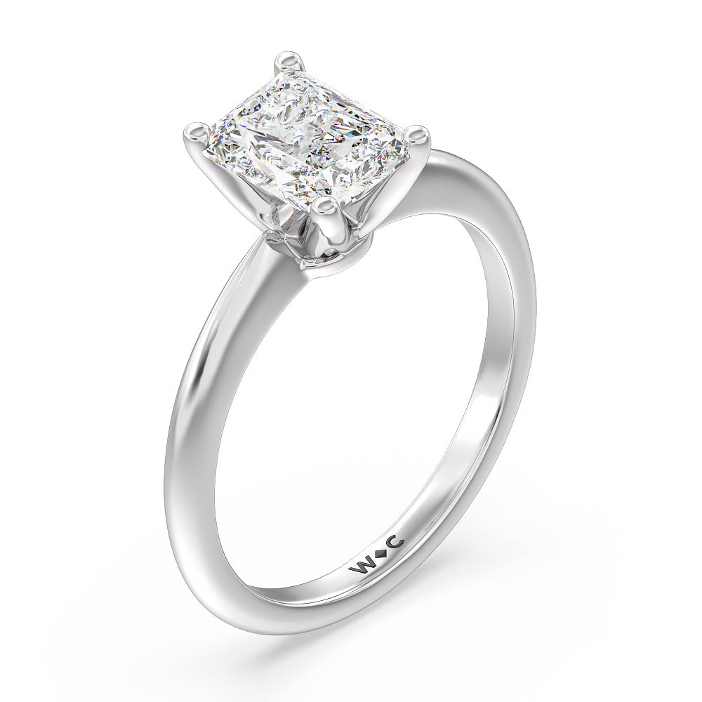 Radiant Cut Noveau Four Prong Solitaire Engagement Ring with Lab Grown Diamond in 14KT Platinum view 3
