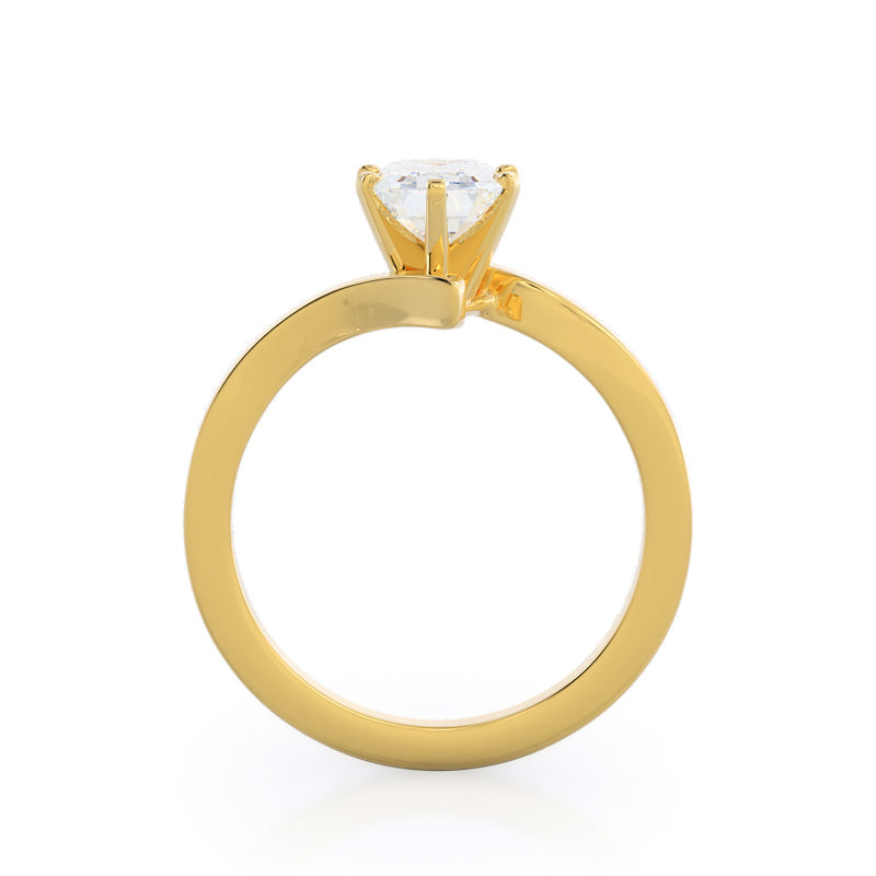 Flourish Solitaire Diamond Engagement Ring with Emerald Cut Diamond in 14KT Yellow Gold view 2
