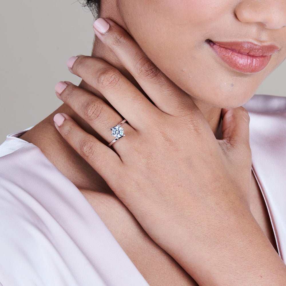 Model Wearing Flourish Solitaire Diamond Engagement Ring with Lab Grown Diamond view