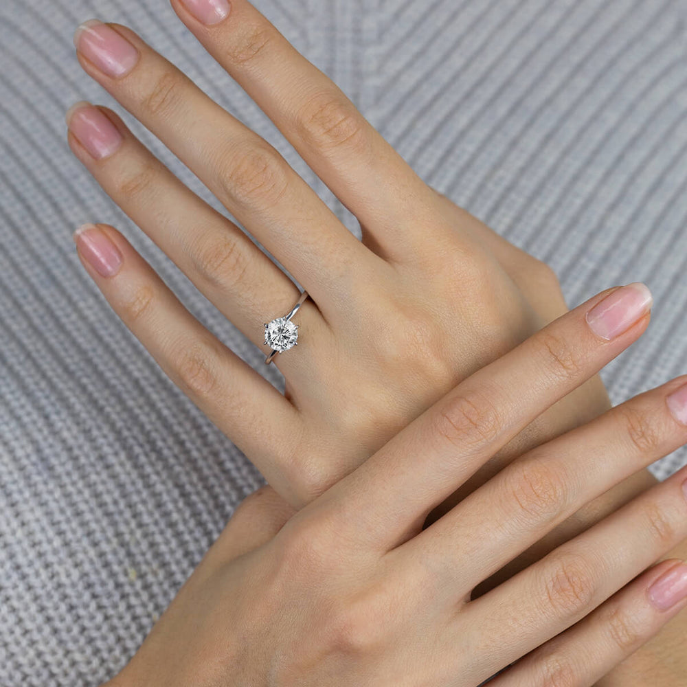 Model Wearing Flourish Solitaire Diamond Engagement Ring view