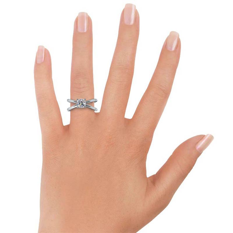 Cushion Cut Crisscross Diamond Engagement Ring with Lab Grown Diamond in 14KT Platinum view 4
