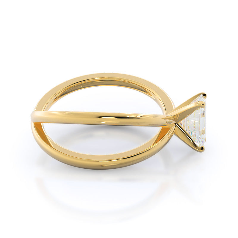 Emerald Cut Crisscross Diamond Engagement Ring with Lab Grown Diamond in 14KT Yellow Gold view 3
