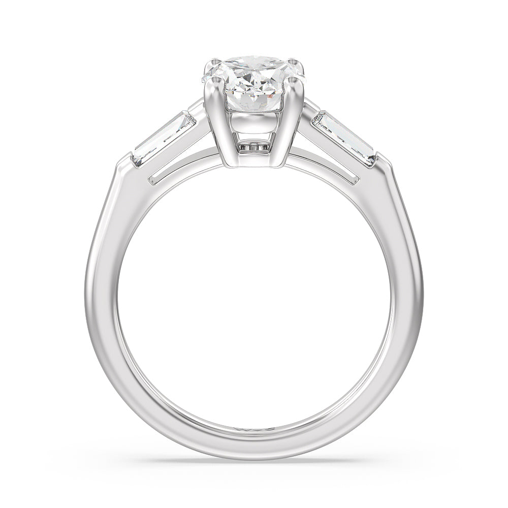 Oval Cut Traditional Three Baguette Engagement Ring with Lab Grown Diamond in 14KT Platinum view 2
